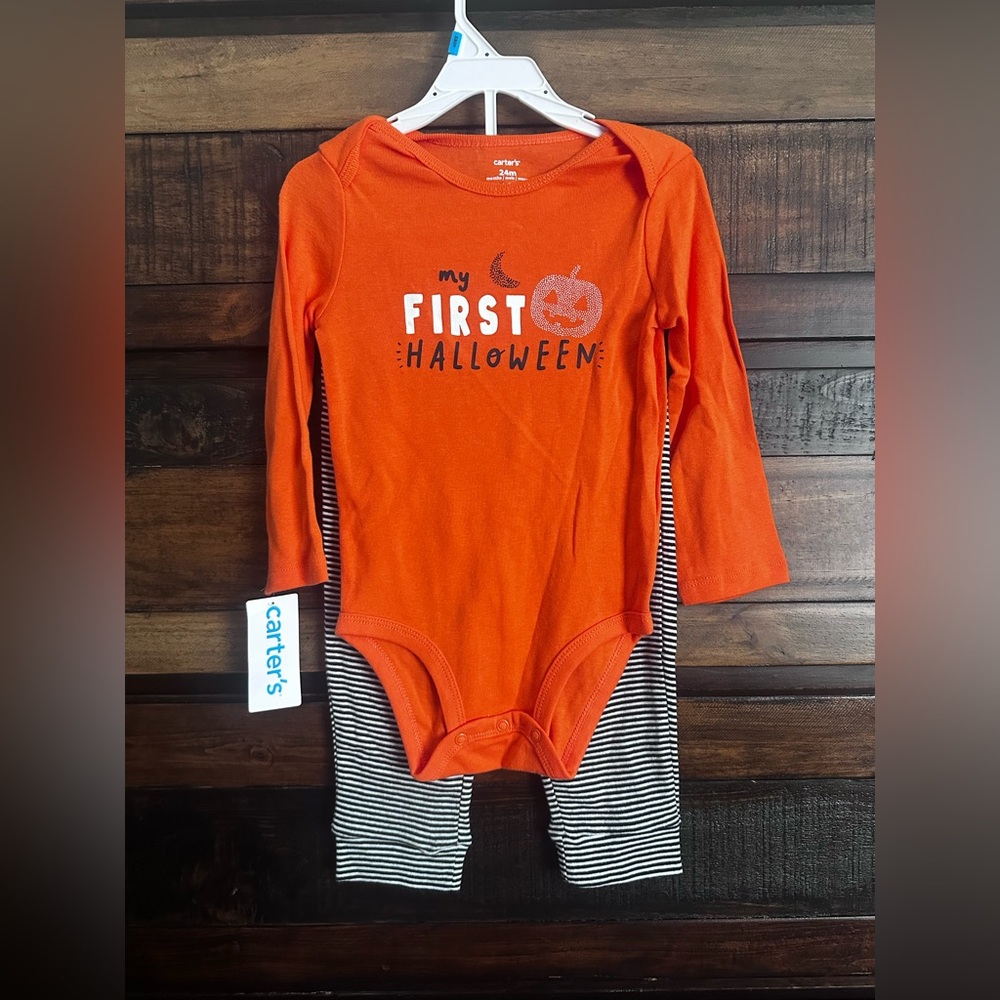 NWT Carter's Orange Halloween Bodysuit and Striped Pants Set